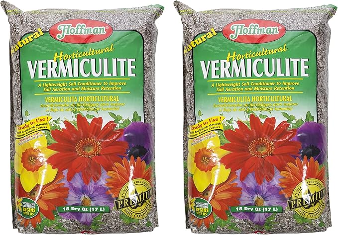 Hoffman Horticultural Vermiculite Lightweight Garden Soil Conditioner for Aeration and Moisture Retention 18qt 2 Pack