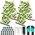 Foldable Cucumber Trellis for Raised Bed 35 x 18 A Frame Garden Trellis for Climbing Plants Vegetables Tomato Pea Grape Metal Cattle Panel Trellis with Gloves (2 Pack)