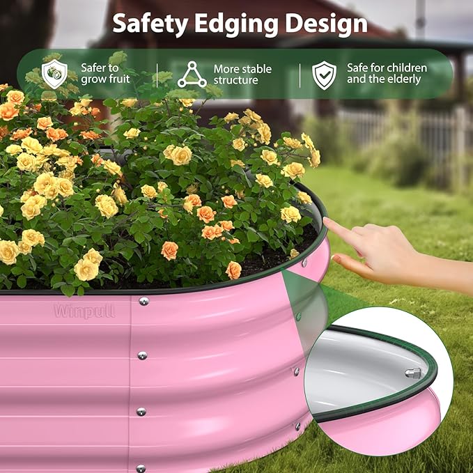 Raised Garden Bed Kit 5x2x1 ft Galvanized Planter Box Outdoor with Safety Edging Large Metal Raised Beds for Gardening Vegetables Flower Fruits (Blush Pink)
