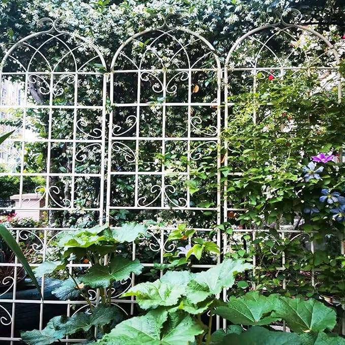 4 Pack Metal Garden Trellis 86.7 X 19.7 Rust-Resistant Trellis for Climbing Plants Outdoor Flower Support Cream White Iron Durable Outdoor Garden Use Durable Outdoor Garden Use