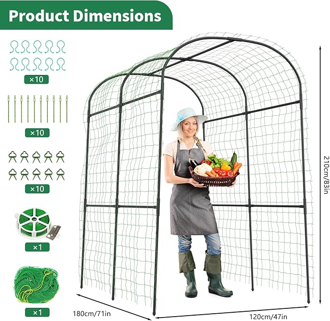 SUNYRISY Garden Arch Trellis for Climbing Plants Outdoor 71 x 47 x 83 Metal Core Tall Archway Tunnel Plant Support for Cucumber Tomato Vine Flowers Vegetables Climbing Plants