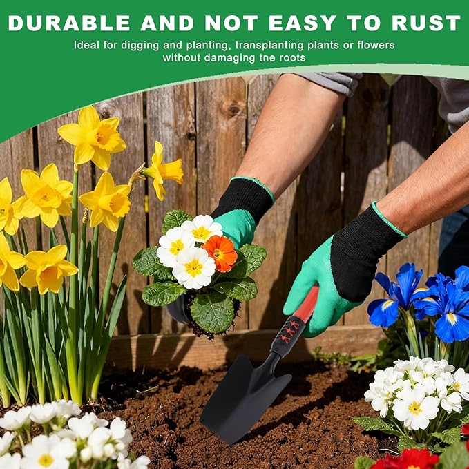 Garden Tool Set 3 Pack Lightweight Heavy Gardening Kit Including Hand Shovel Transplant Shovel and Hand Rake with Soft Rubber Non-Slip Handle for Planting Weeding Digging Orange ﻿
