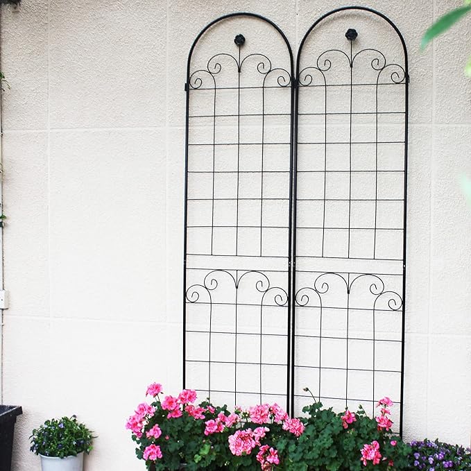 2 Pack Metal Garden Trellis for Climbing Plants Outdoor Wire Lattice Grid Panel for Climbing Plants Support Rose Trellis Netting Trellis Black