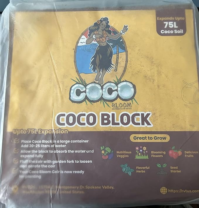 Natural Coco Coir - Compressed Coco Coir Brick with Low EC &amp pH Balance - Coco Coir for Plants Herbs &amp Gardening