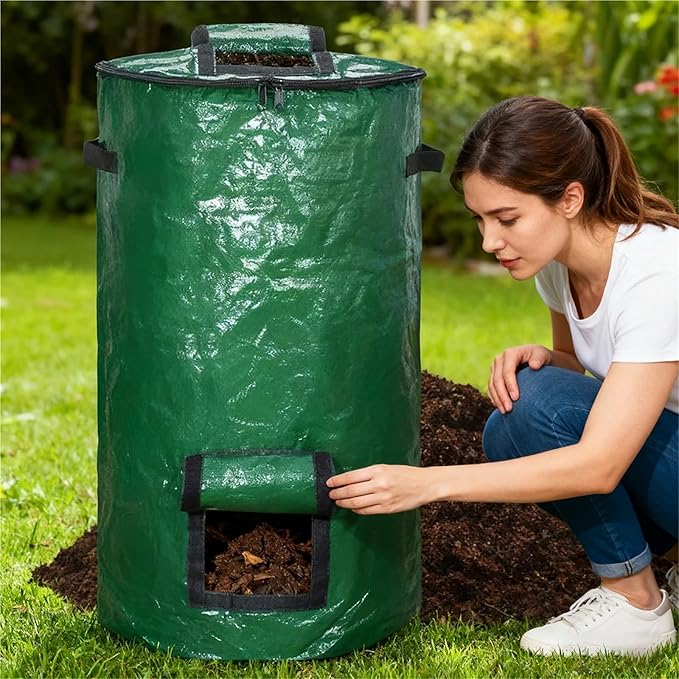 Outside Trash Storage Gardening Supplies Outdoor Garden Domestic Handle Wastebasket Home Cans Composting Container(About 35X60cm 1PCS)