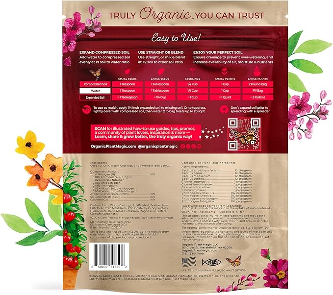 Compressed Organic Potting Soil for Garden Plants &amp Vegetables - Expands 4x When Mixed with Water - Indoor or Outdoor Use - Plant Food Mix Derived from Natural Coconut Coir &amp Worm Castings Fe