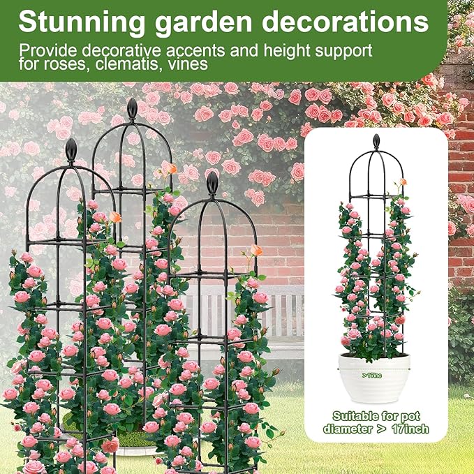 2 Pack Garden Obelisk Trellis 70 Tall Plant Support for Climbing Vine Metal Covered Plastic Coating Rustproof Heavy Duty Rose Trellis Indoor Outdoor(Black 70 * 11.8 * 11.8IN（H*W*L）)
