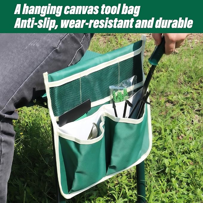 Adjustable Garden Kneeler and Seat Foldable Garden Kneeler and Seat with Wider Kneeling Pad and 2 Tool Pouches Height Adjustable Heavy Duty Gardening Stool