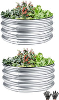 2 Pcs 2x2X1 FT Round Galvanized Raised Garden Bed Kit Silver Outdoor Planter Garden Bed Metal Raised Box for Vegetables Fruits Flowers &amp Herbs
