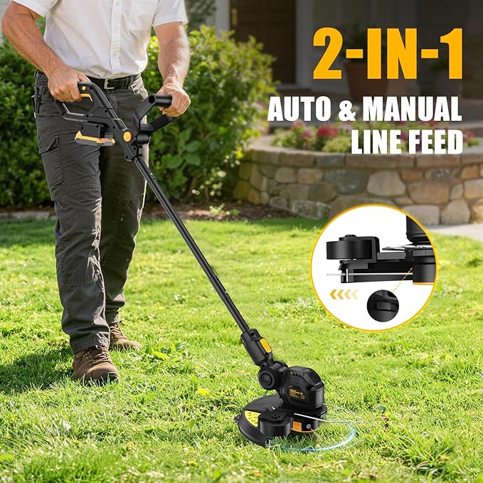 Cordless Weed Eater &amp Leaf Blower Combo Compatible with Dewalt 20V Max Battery(Tool Only) 12 Weed Wacker &amp String Trimmer Edger 3-in-1 Battery Operated Weed Trimmer with Auto-Feed