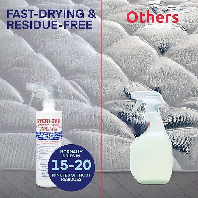 Steri-fab All-in-One Disinfectant Spray – Kills Bed Bugs Fleas Mites Roaches Viruses Fungi &amp Odors – Quick-Drying Non-Residual 16 Ounce Sprayer Bottle