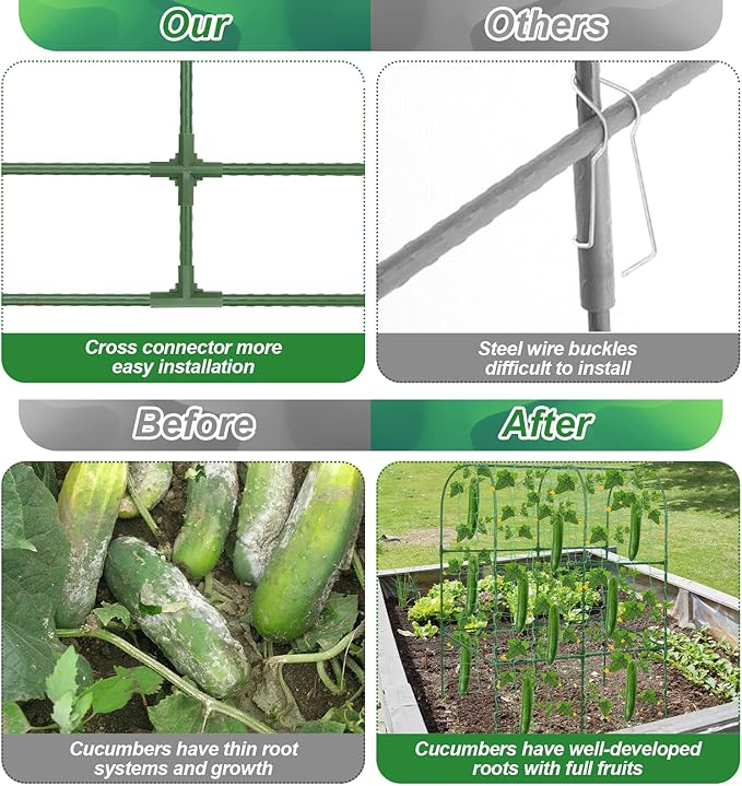 Cucumber Trellis for Raised Bed 50 x 34 Inch U-Shape Garden Trellis for Climbing Plants Outdoors Metal Garden Cucumbers Arch Trellis Cucumber Plant Support for Tomato Pea Zucchini Vine Flower