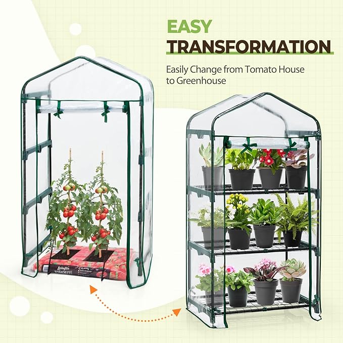 EAGLE PEAK 3-Tier Mini Greenhouse Portable Green House with Shelves &amp Weather-Resistant PVC Cover Small Greenhouse for Seedlings &amp Gardening Gifts 27x19x50 in Clear