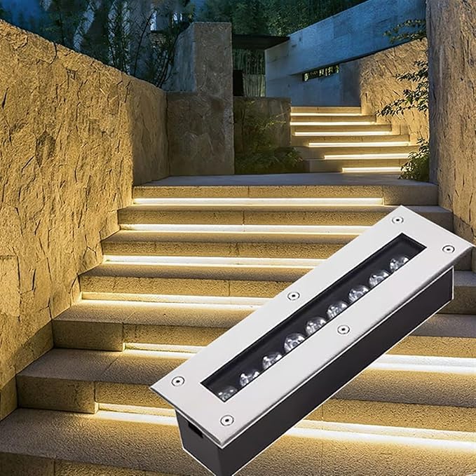 LED Landscape Lights - Outdoor Buried LightsRectangle Tempered Glass Floor Lamp Ip67 ?Waterproof and Dustproof Ultra-Thin Recessed Spotlight Decorative LightYellow-3W