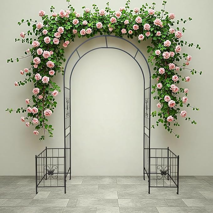 Garden Arch for Climbing Plants Metal Garden Arch Outdoor Wedding Arch for Wedding Ceremony Party Plant Climbing Rose Vines Lawn Courtyard Patio Black 7.15ft