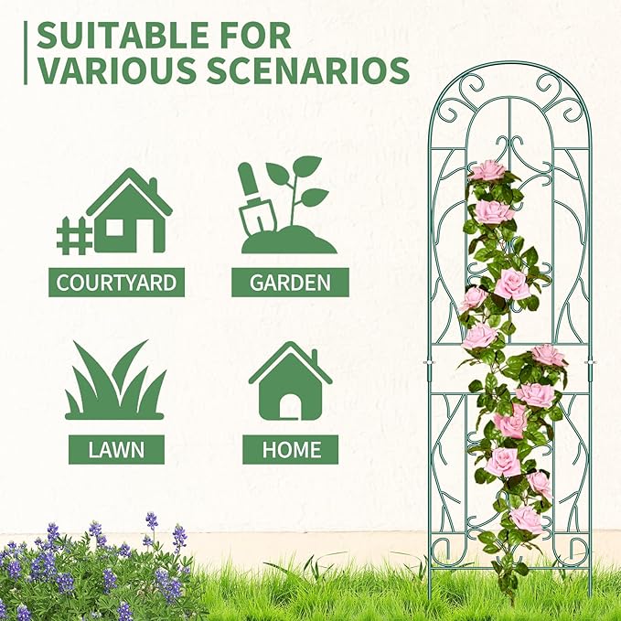 SUNYRISY 4Pack Metal Garden Trellis for Climbing Plants Outdoor Metal Plant Trellis for Flowers Tomato Cucumber Rose Vegetable Support Garden Decoration Green