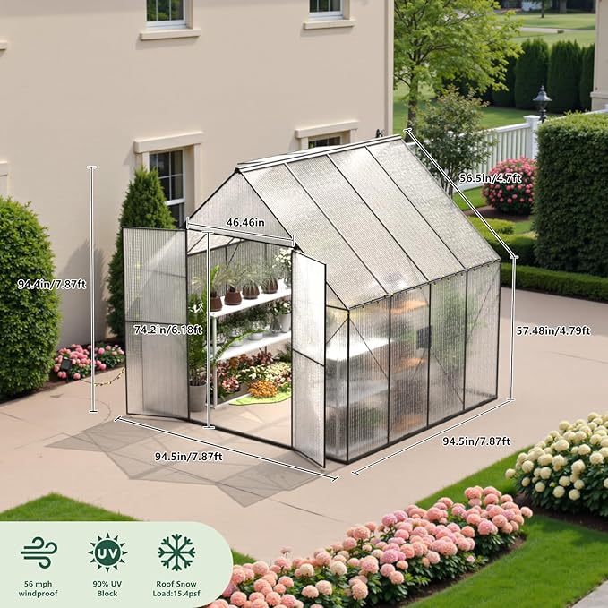 Green House for Outside Greenhouse for Outdoor Walk-in Garden Greenhouses Heavy Duty Polycarbonate Greenhouse Backyard Green Houses8x8