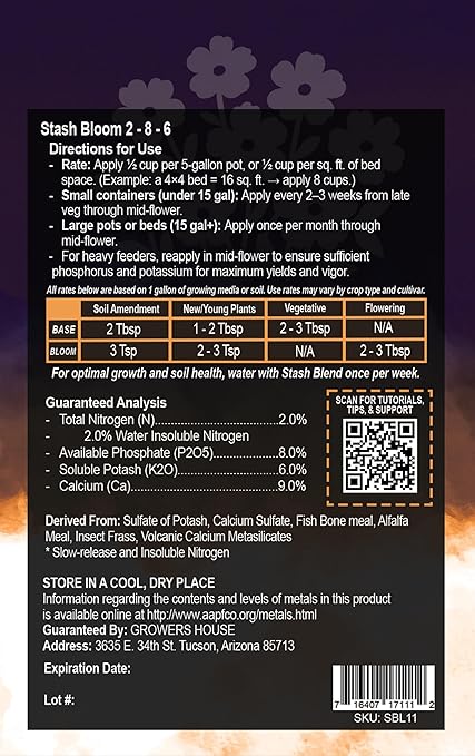 Stash Bloom All-Natural Bloom Booster (2-8-6) – Premium Flowering Nutrient &amp Bud Builder for Heavy Yields – Concentrated Dry Soil Amendment with 9% Calcium &amp Fish Bone Meal (42 lbs)