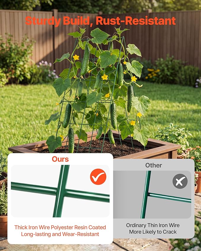 VEVOR Cucumber Trellis No Assembly Required 39 High 2 Pack Foldable A-Frame Garden Trellises for Raised Bed Metal Rustproof Outdoor Climbing Plant Support for Vine Peas Beans Tomato Flowers