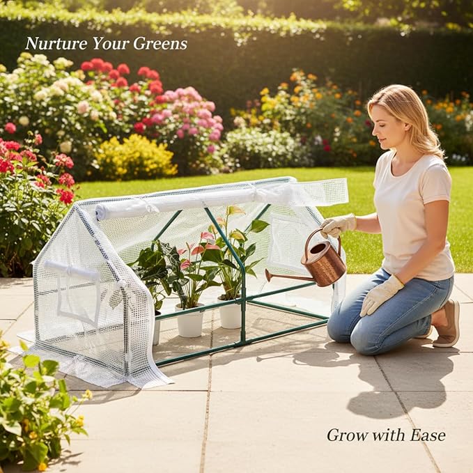 47.2 L × 23.6 W × 23.6 H Mini Greenhouse for Indoor OutdoorPortable Mini Greenhouse Heavy-Duty PE Plant Cover Tent  Tabletop Greenhouse for Small Plants Seedling Humidity Dome White