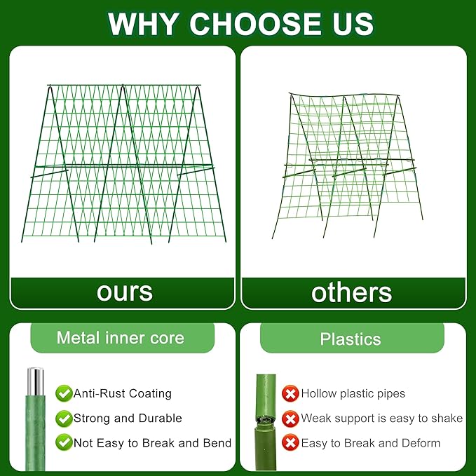 2 Packs 48 x 48 Foldable Cucumber Trellis for Raised Bed- A-Frame Garden Trellis for Climbing Plant Outdoor with Climbing Net &amp Plant Support Clip for Outdoor Plants Zucchini Vegetables Flowers