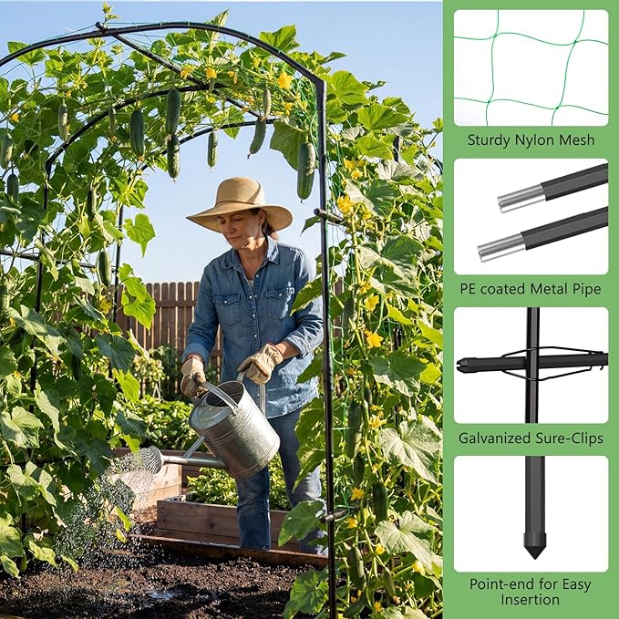 DoCred Tall Garden Arch Trellis for Climbing Plants 87in Tall Metal Plant Support Trellis Archway for Climbing Vine Vegetable/Fruit/Flower Outdoor Yard Lawn Garden Arch Tunnel Trellis