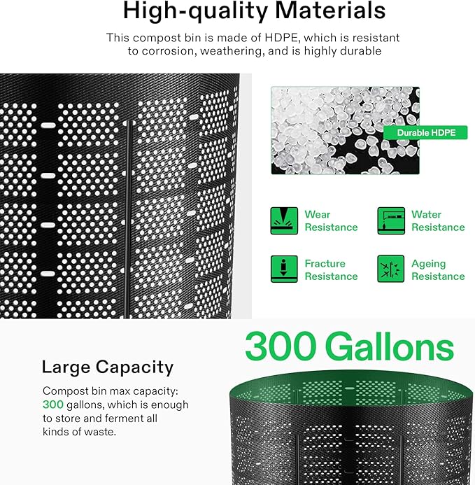 VIVOSUN 300 Gallon Outdoor Compost Bin Expandable Composter Easy to Setup &amp Large Capacity for Backyard Lawn (Black with Gloves) (Pack of 2)