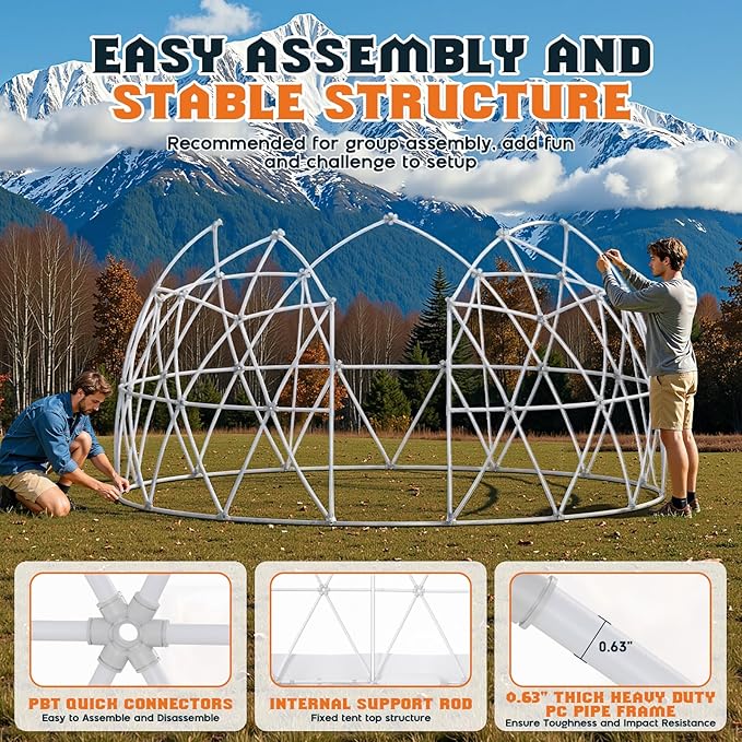 15 FT Garden Dome Greenhouse PVC Transparent Cover Quick Connect Plug Installation Waterproof Pop-up Green House 6-10 Person Bubble Tent for Patio Backyard Party Wedding