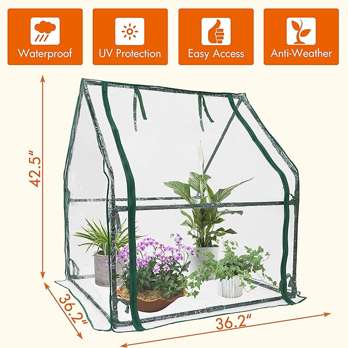 Gardzen Mini Greenhouse Heavy Duty Portable Green House Clear Tent Small Greenhouse for Indoor Outdoor Plants 36.2”(L) x36.2”(W) x42.5”(H)