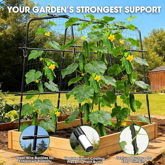 Cucumber Trellis for Raised Bed and Garden 47 H x 47 W U-Shaped Metal Garden Trellis for Climbing Plants with Nylon Netting Vegetable Support Frame