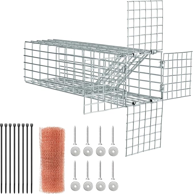 One Way Door for Squirrels Excluder Humane Squirrel Traps OutdoorM Reusable Squirrel and Rodent Trap with Copper Mesh for Chipmunks Mice Rats Includes DIY Installation Kit