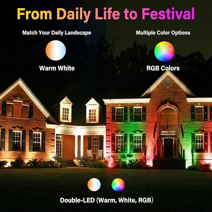 12W RGBW Low Voltage Landscape LightsColor Changing Outdoor Landscape Spotlights12V/24V Garden Tree Uplights for Yard Pathway Patio with Remote8PACK