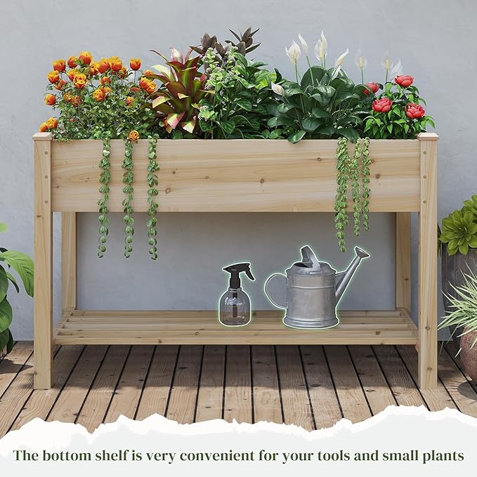 Wooden Raised Garden Bed Planter Box with Legs Raised Planter -Grow Herbs and Vegetables Outdoors – Naturally Rot-Resistant - Unmatched Strength Lasts Years (Natural-M)