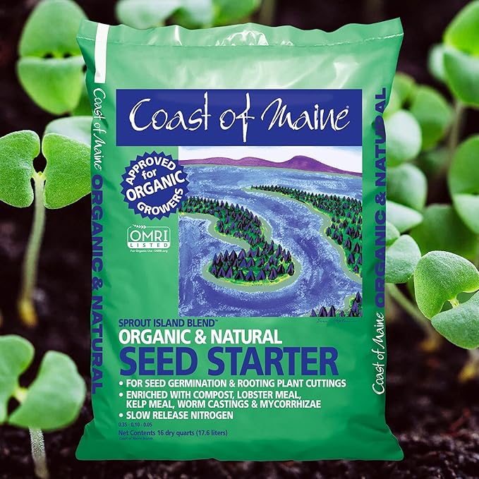 Coast of Maine Organic &amp Natural Sprout Island Blend Seed Starter - Seed Germination &amp Root Plant Cuttings w/Composted Manure Mycorrhizae Worm Castings &amp Kelp - Enhanced Drainage (16 Qt)