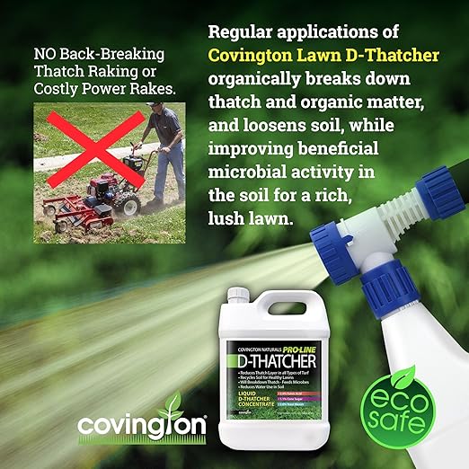 Covington PRO-LINE D-THATCHER Liquid Dethatcher (32oz) – Lawn Thatch Remover &amp Soil Softener Grass Clipping Breakdown for Healthy Lawns &amp Gardens – Dethatcher and Aerator in one Safe for Kid