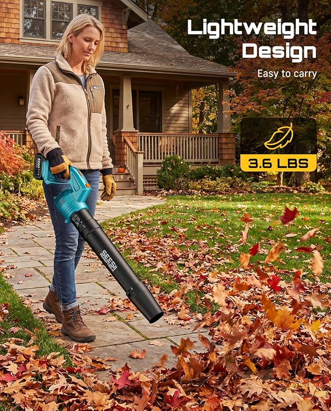 SEESII Leaf Blower Cordless Rotated 180° Electric Leaf Blower with 2 * 4.0Ah Batteries and Charger 550CFM 150MPH Lightweight Blower with 5 Speed Mode for Lawn Care Yard Patio &amp Outdoor Use