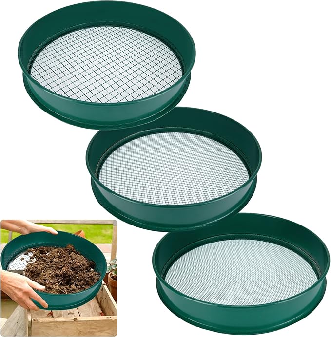Soil Sifter 3PCS Soil Sifter Set for Gardening Stainless Steel Sifter（1/2 1/4 and 1/8）