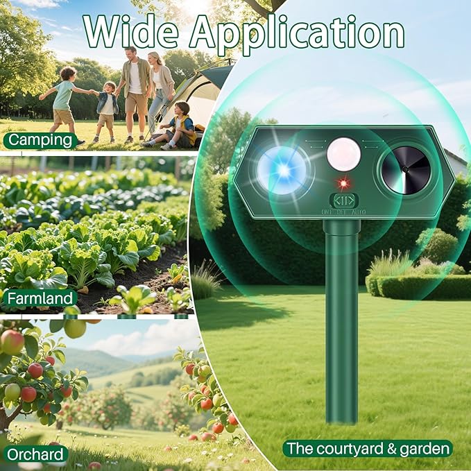 4Pack Solar Ultrasonic Animal Repellent Outdoor Cat Repeller Outdoor Deer Repellent Devices Motion Detection with Motion Sensor for Yard Predator Lights with Red&ampBlue to Scare Rabbit Raccoon