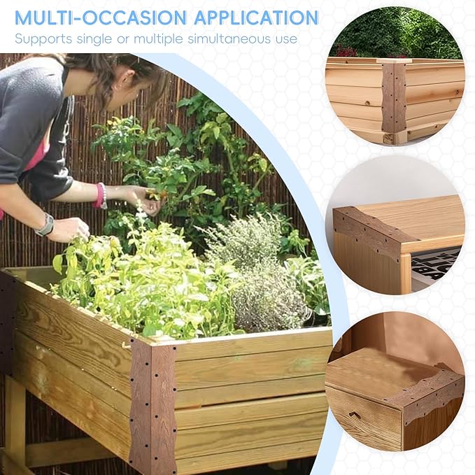 Set of 8 Raised Garden Bed Corner Brackets with Wood Screws Rust Resistant Metal Connectors 11 x 3 x 3 for 20-24 Beds Raised Bed Corners for Vegetable Planter Garden Wood Grain