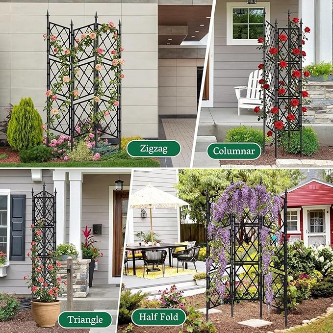 Garden Trellis Frame for Climbing Plants Outdoor | 65 Inch PE-Coated Metal Pipes &amp Plastic Grids Rose Wall Trellis | Rustproof Privacy Screen Plant Support Frame for Flowers Vines Vegetables Indoo