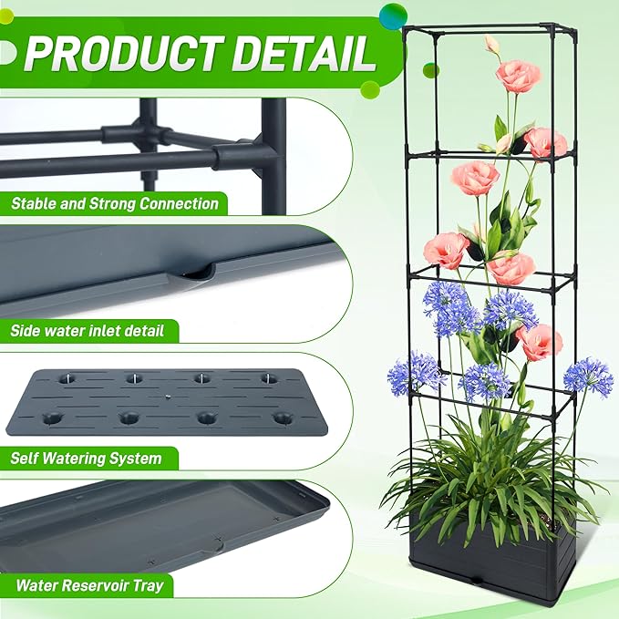 2 Packs Raised Garden Bed Tomato Planter Box with Trellis 55.2 Self-Watering Tomato Cage with Rectangular Trellis for Climbing Plants Flowers Vegetables Vine in Patio Garden Indoor Outdoor