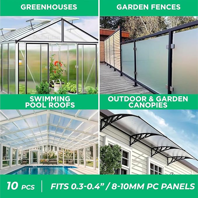 Polycarbonate Greenhouse Panels Connectors - 0.4 Thick Fit 10mm or 8mm Twin-Wall Polycarbonate Panels Join 2 Pieces of Panels Together 4-Foot Length 10 Pieces (H Connectors 10mm-4ft)