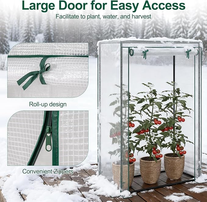 Giantex Portable Mini Greenhouse Heavy Duty PE Cover Elector-Coating Metal Frame Waterproof Sun-Protective Tomato Green House with Roll-Up Zippered Door Indoor Outdoor Clear 39 x 20 x 59
