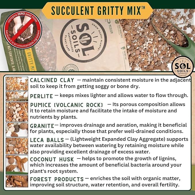 Sol Soils Fertilizer - Fast Draining Gritty Mix for Succulents - 2.5 Gallons - Coconut Husk Perlite Pumice