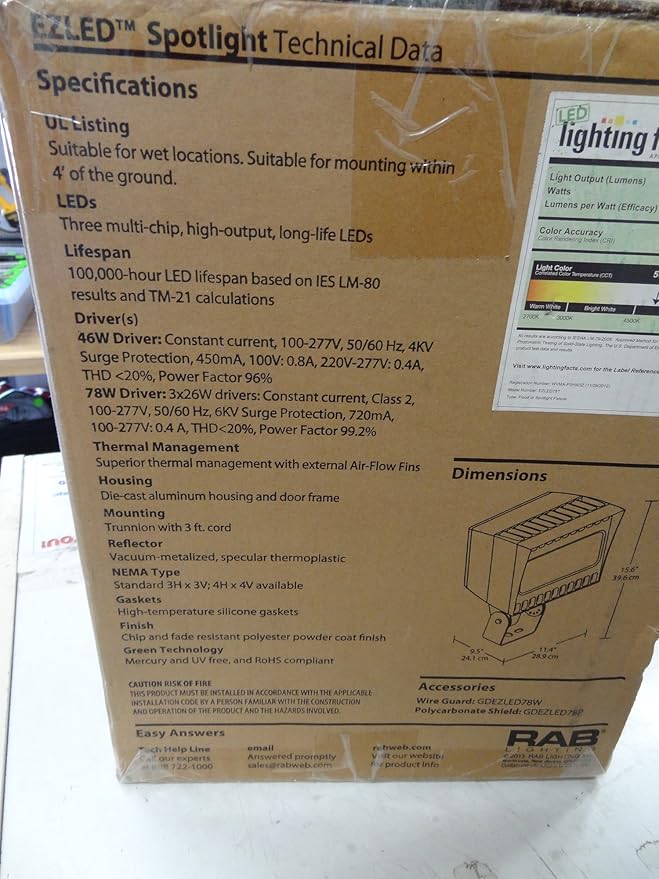 RAB EZLED78T - 78 Watt - LED Spotlight - 5000K Stark White - 120/208/240/277 Volt - Bronze Finish