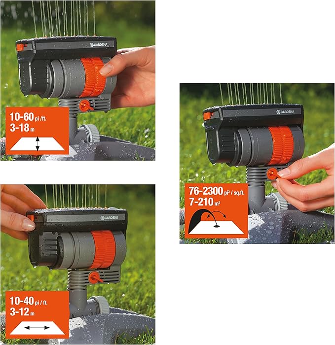 GARDENA (84-BZMX) Up to 2300 Sq Ft ZoomMaxx Adjustable Oscillating Sprinkler on Weighted Base for Watering of Lawn Yard and Garden. Includes Gardena Quick Connector System to Connect to Hose.
