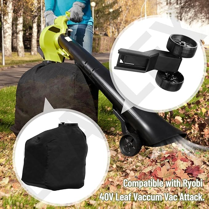 205110001 Leaf Vaccum Vac Attack Bag &amp 314148001 Wheel Assembly Compatible with Ryobi 40 Volt Cordless Leaf Vacuum Vac Attack RY40405 RY40505VNM Models