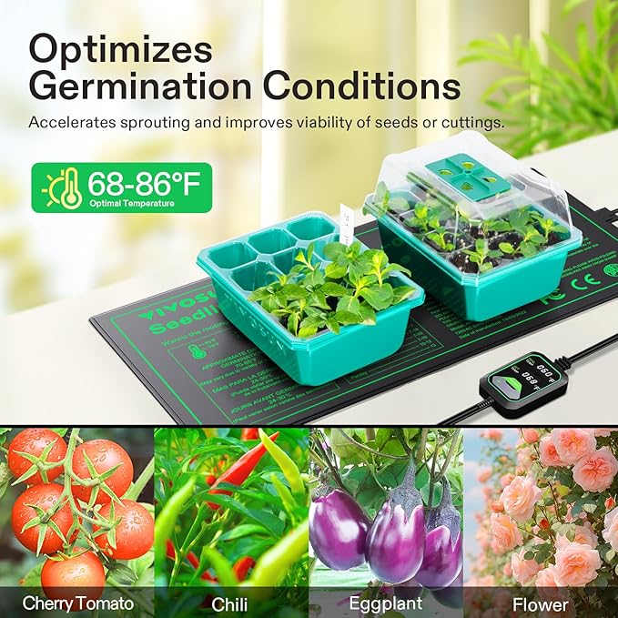 VIVOSUN 10x20.75 Seedling Heat Mat with Built-in Temperature Controller UL &amp MET-Certified Waterproof Plant Heating Pad for Germination Hydroponics Brewing Breeding and Greenhouses (Pack of