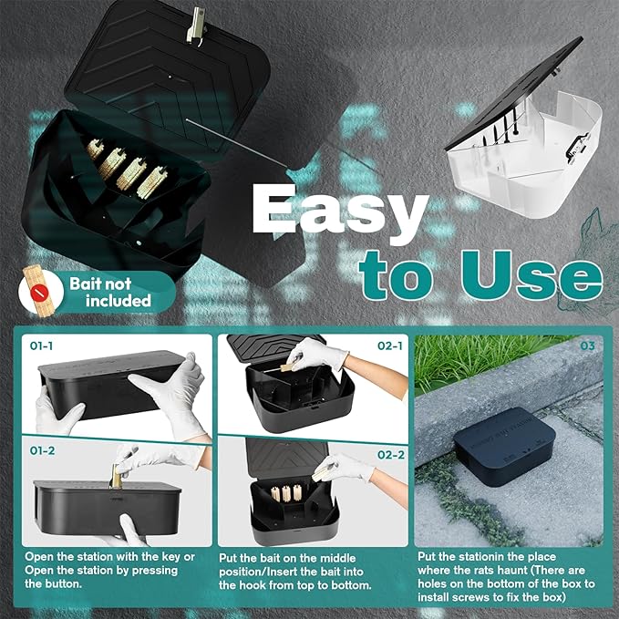 Rat Station Box with 1 Key Complete Rodent Solution Keeps Rats Away Pet &amp Child-Safe Lock &amp Key Available Reusable &amp Long-Lasting Indoor &amp Outdoor 6 Pack