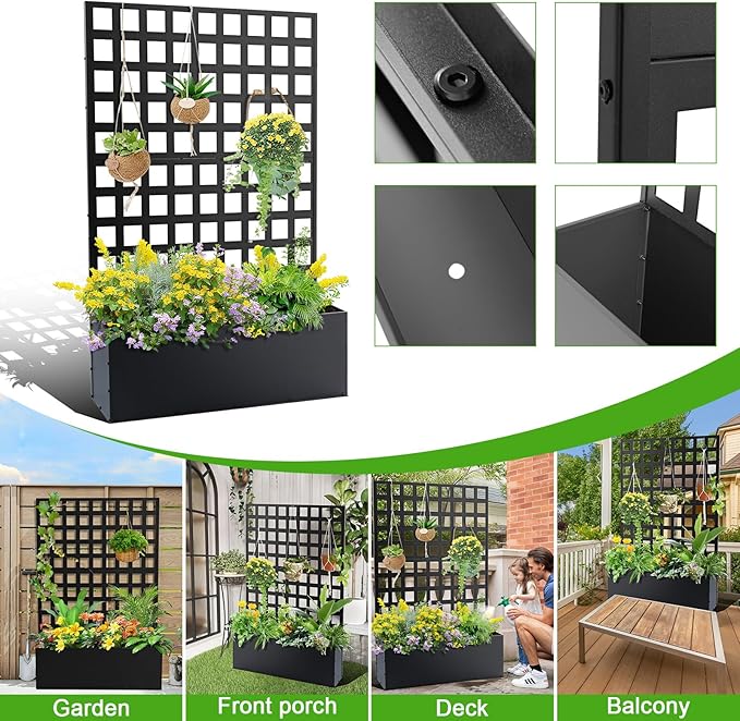 Metal Planter Box with Trellis for Climbing Plants Outdoor 70.87x46.46x11.81 Raised Garden Bed with Trellis Privacy Screen for Patio